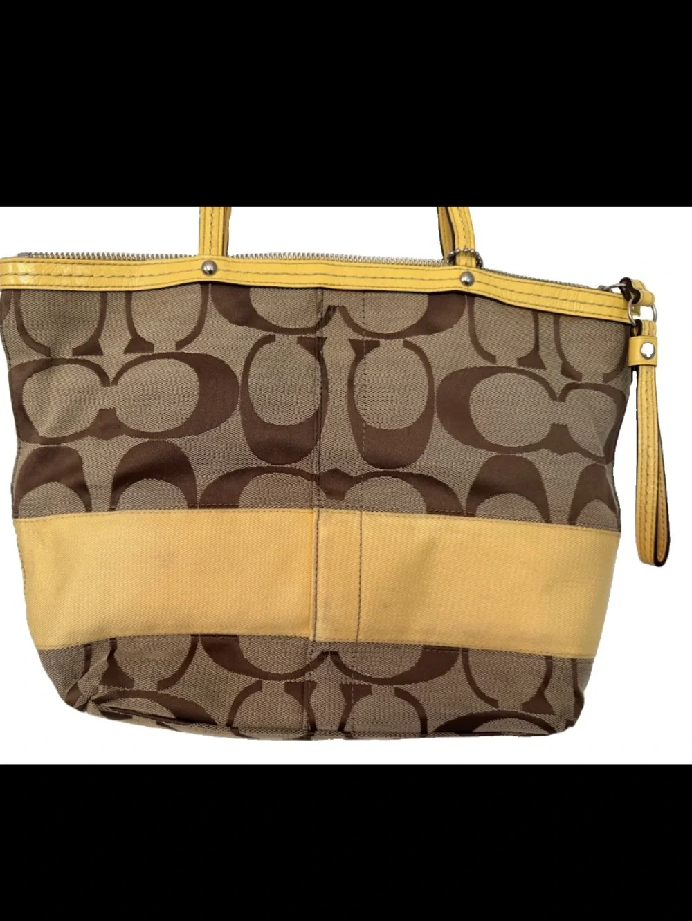 Coach Signature Jacquard Tote Brown w/Yellow (Rare) F13548 Signature Stripe Y2K